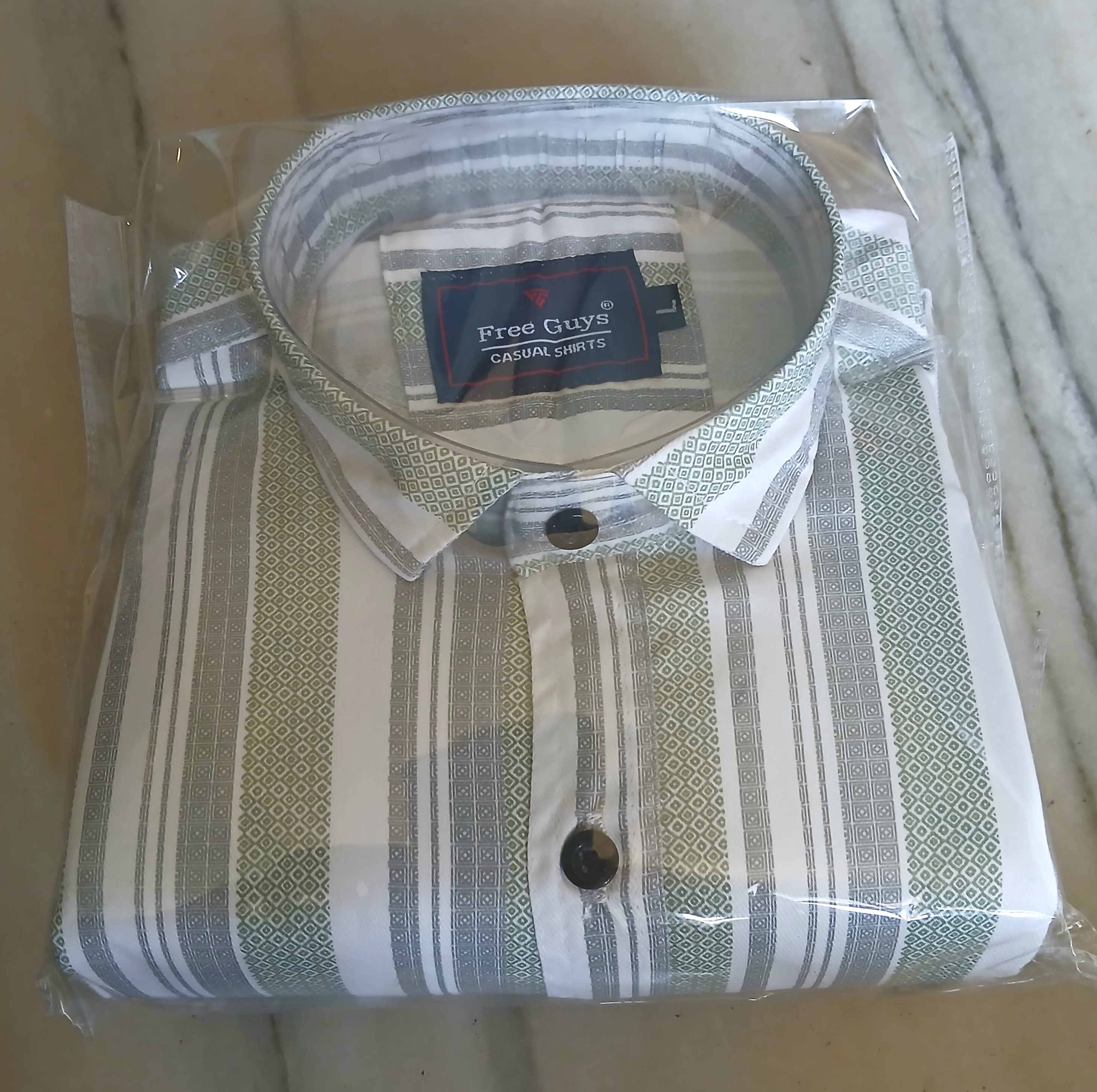 White & Grey & Dark Striped cotton Shirt        